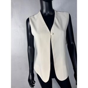 Casual Corner Cream Lace Back Vest Sleeveless Top Buttoned Sz L